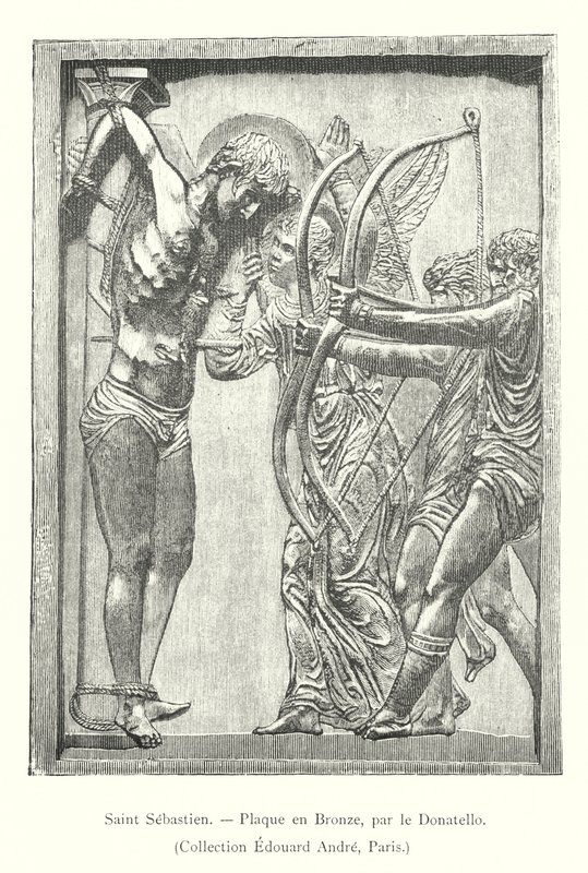 Sint Sebastiaan, Bronzen Plaque, door Donatello, Collectie Edouard André, Parijs (gravure) door Italian School