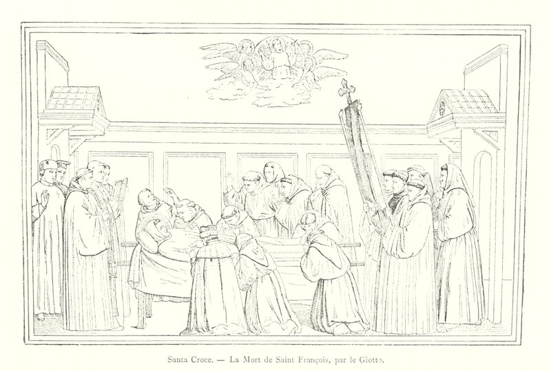 Santa Croce, De Dood van Sint Franciscus, door Giotto (gravure) door Italian School