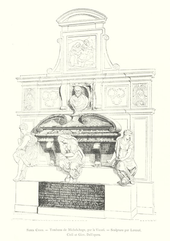 Santa Croce, Graf van Michelangelo, door Vasari, Beeldhouwwerk door Lorenzi, Cioli en Giov Dell