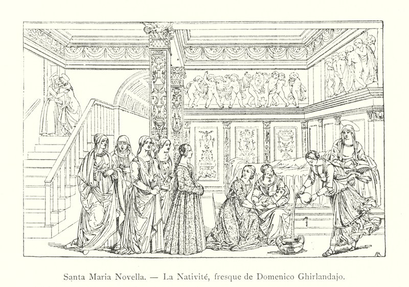 Santa Maria Novella, De Geboorte, fresco van Domenico Ghirlandajo door Italian School