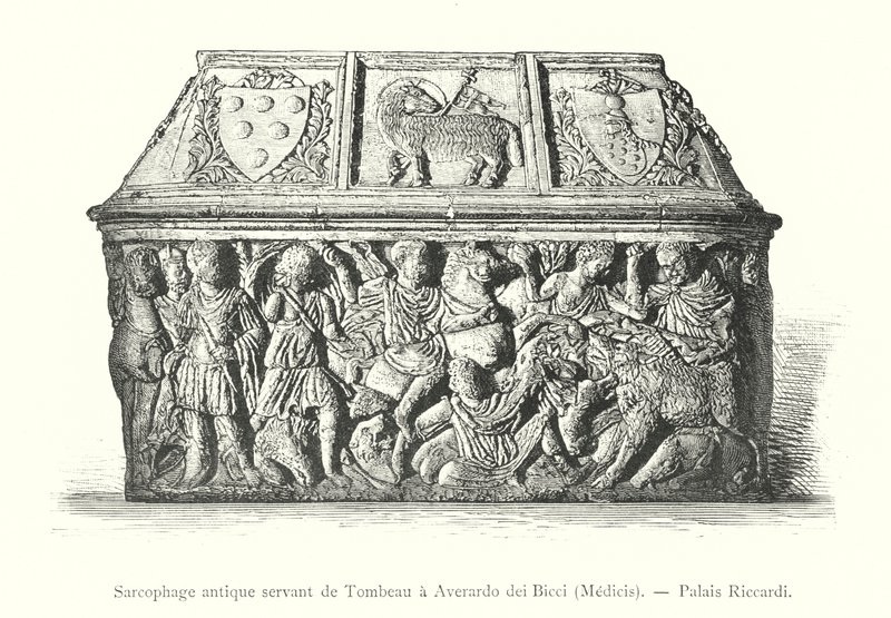 Antieke sarcofaag gebruikt als graf voor Averardo dei Bicci, Medici, Riccardi-paleis door Italian School