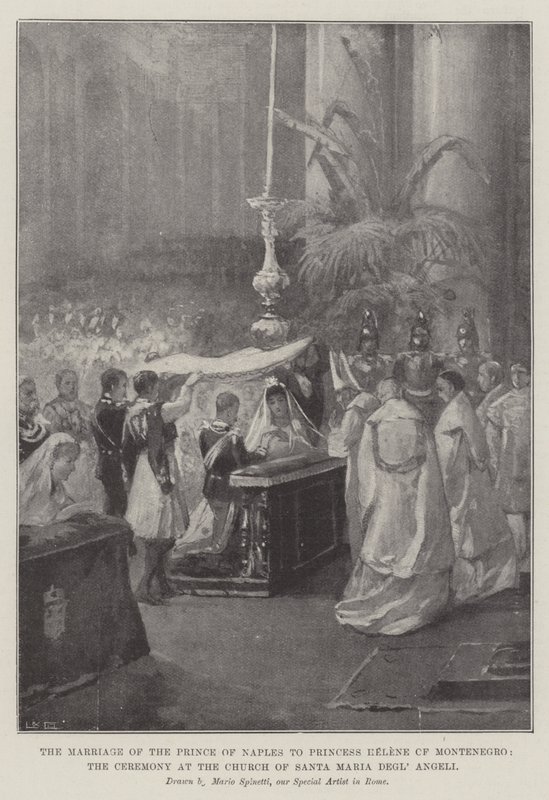 Het huwelijk van de prins van Napels met prinses Helene van Montenegro, de ceremonie in de kerk van Santa Maria Degl
