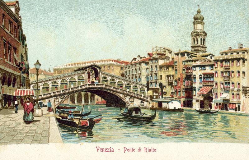 De Rialto, Venetië (kleurenlitho) door Italian School
