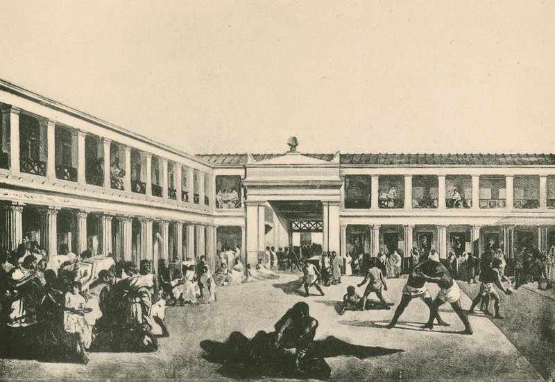 De Stabiaanse Baden - De Worstelingplaats zoals het was door Italian School