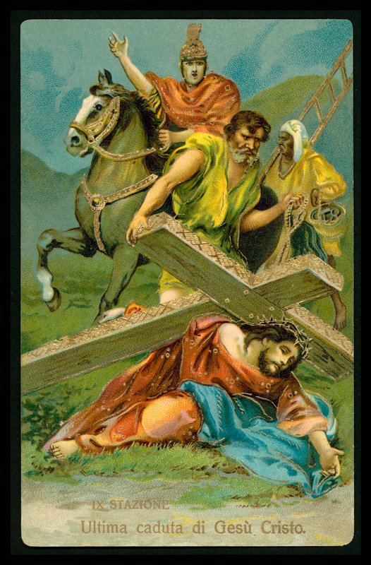 De kruisweg (uit een set van 14) (kleurenlitho) door Italian School