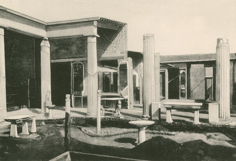 Het viridarium in het huis van de Vettii zoals het is (gravure) door Italian School