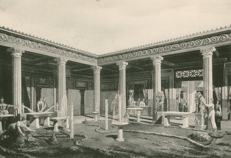 Het viridarium in het huis van de Vettii zoals het was (gravure) door Italian School