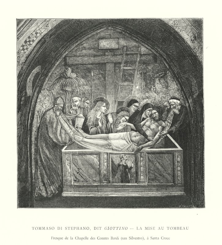 Tommaso di Stephano, genaamd Giottino, De graflegging, fresco van de kapel van de graven Bardi, San Silvestro, in Santa Croce door Italian School