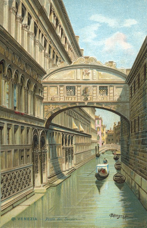 Venetië, Italië, Brug der Zuchten (chromolitho) door Italian School