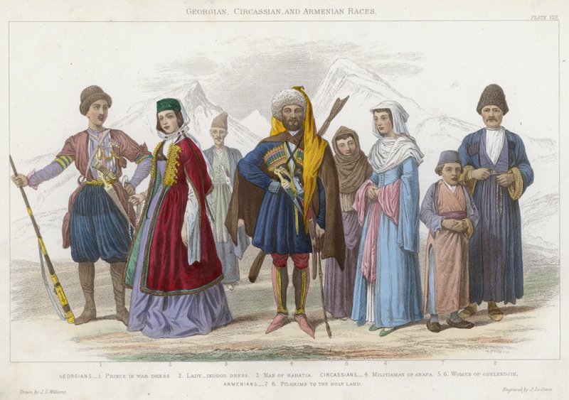 Georgische, Circassische en Armeense rassen door J.L. (after) Williams