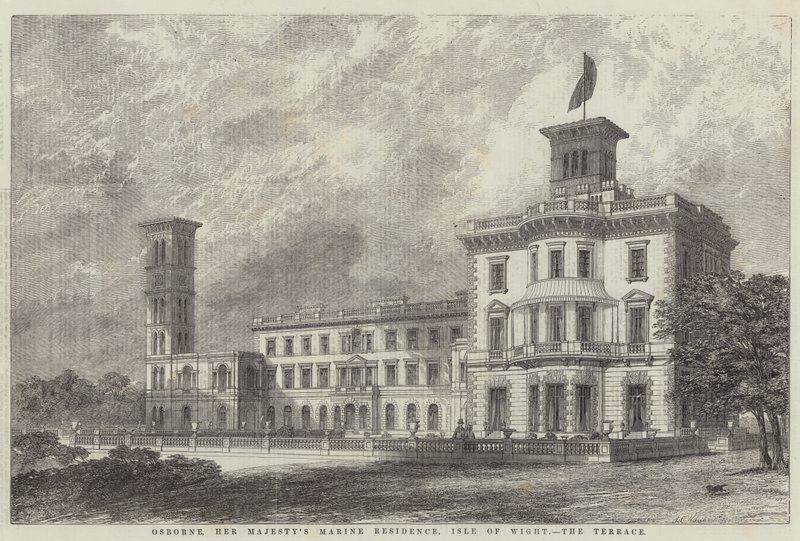 Osborne, de maritieme residentie van Hare Majesteit, Isle of Wight, het terras door J.L. Williams
