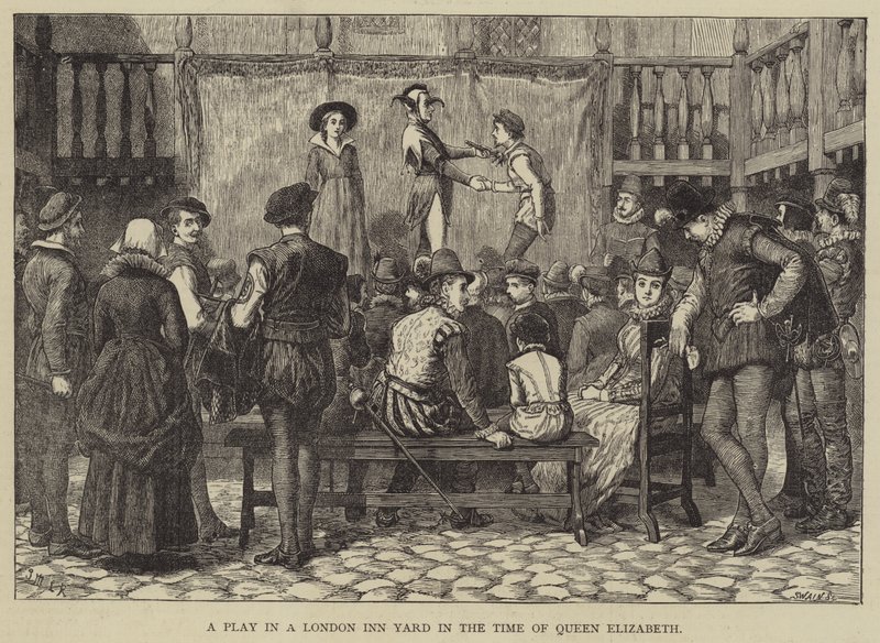 Een toneelstuk in een Londense herberg in de tijd van koningin Elizabeth door J.M.L. Ralston