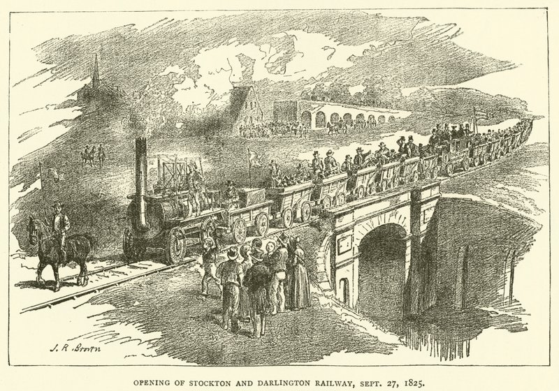 Opening van Stockton en Darlington Railway, 27 september 1825 door J.R. Brown