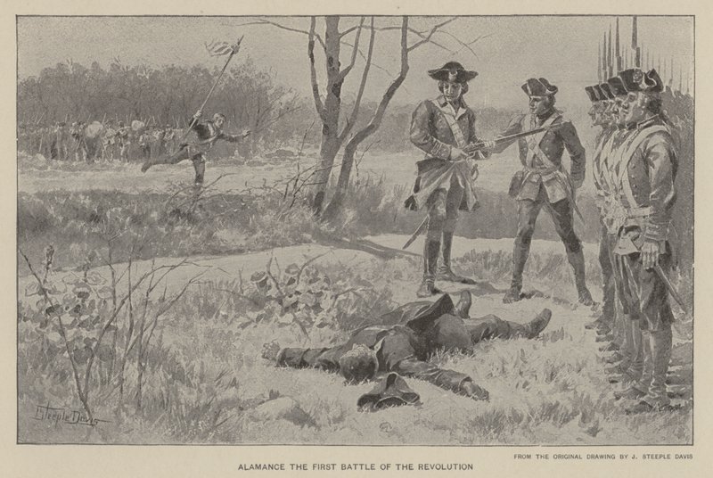 Alamance, de eerste slag van de revolutie (litho) door J. (after) Steeple Davis