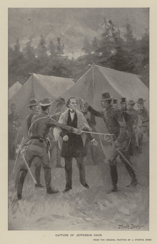 Gevangenneming van Jefferson Davis (litho) door J. (after) Steeple Davis