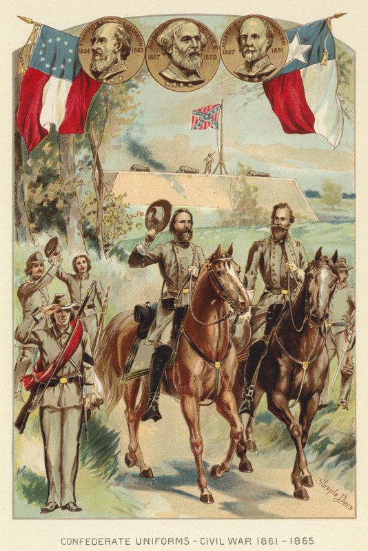 Geconfedereerde uniformen, Amerikaanse Burgeroorlog 1861-1865 door J. (after) Steeple Davis