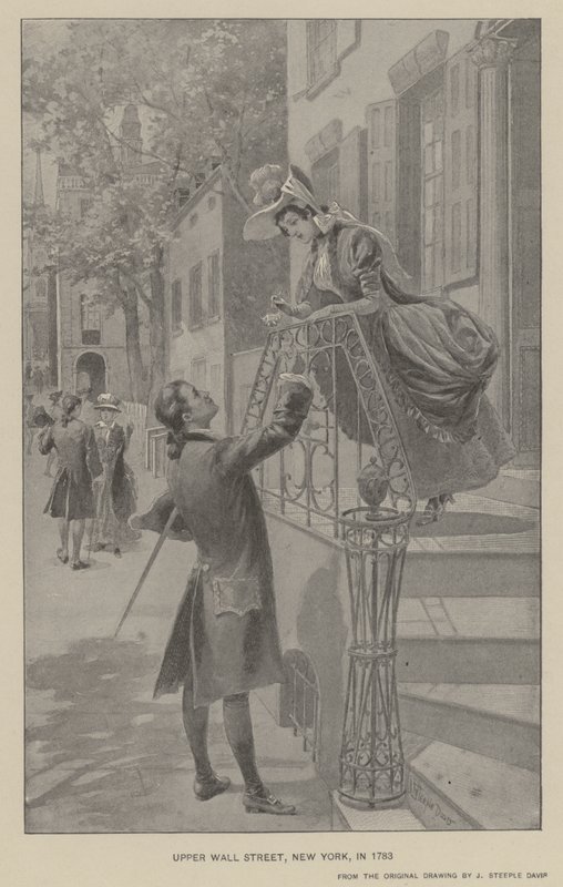 Upper Wall Street, New York, in 1783 (litho) door J. (after) Steeple Davis