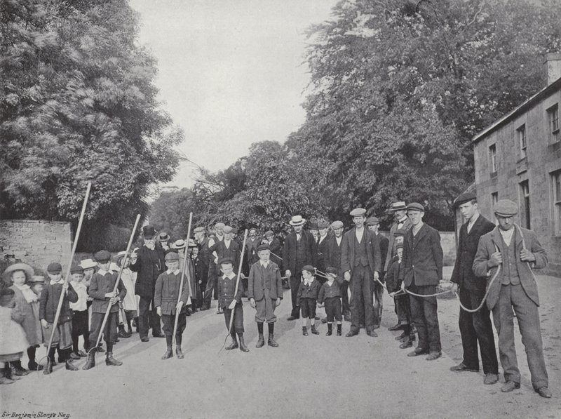 De Northumbrian Baal Vuur, binnenbrengen van de Takkenbossen door J. Benjamin Stone