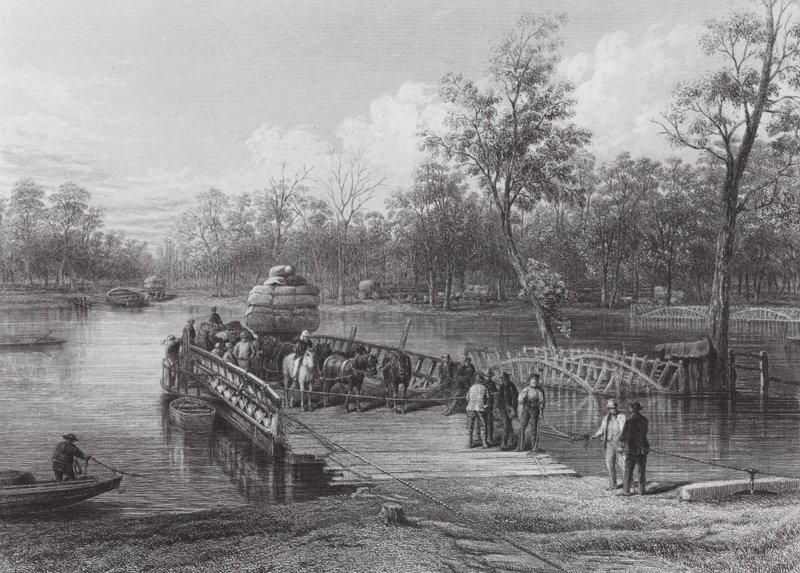 Australië: De Pont, Echuca (gravure) door J. C. Armytage