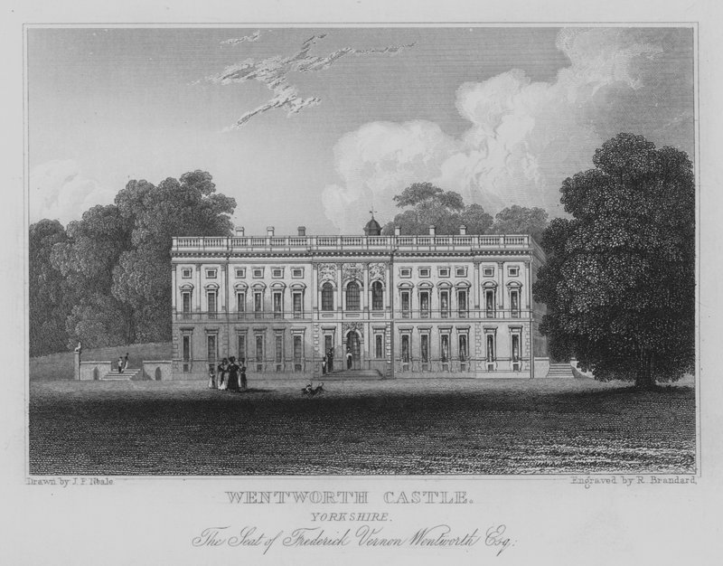 Wentworth Castle, Yorkshire, De zetel van Frederick Vernon Wentworth, Esquire (gravure) door John Preston Neale