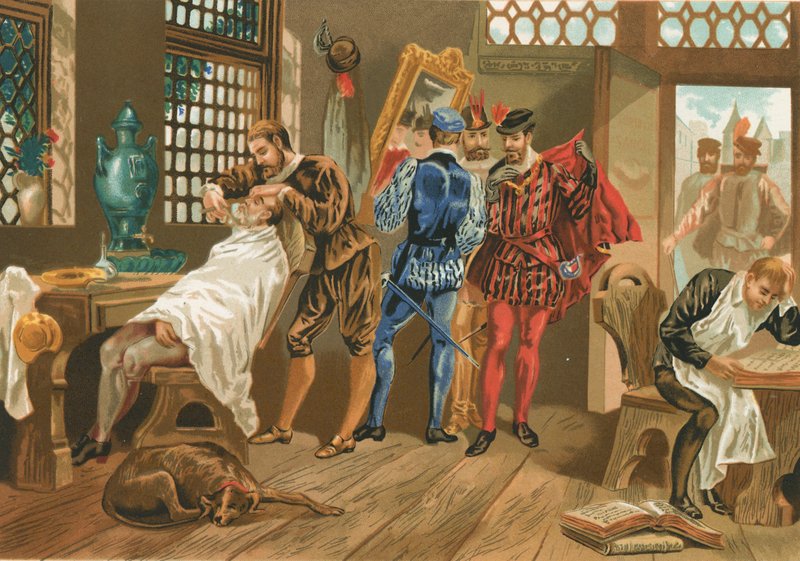 Ambroise Pare als leerling barbier-chirurg in Parijs door J. Serra