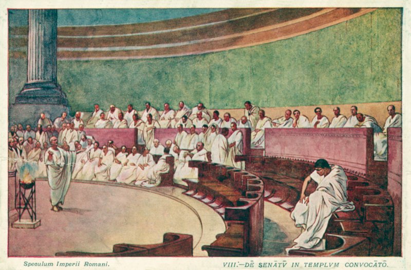 Cicero valt Catilina aan in de senaat van het oude Rome door J. Williamson