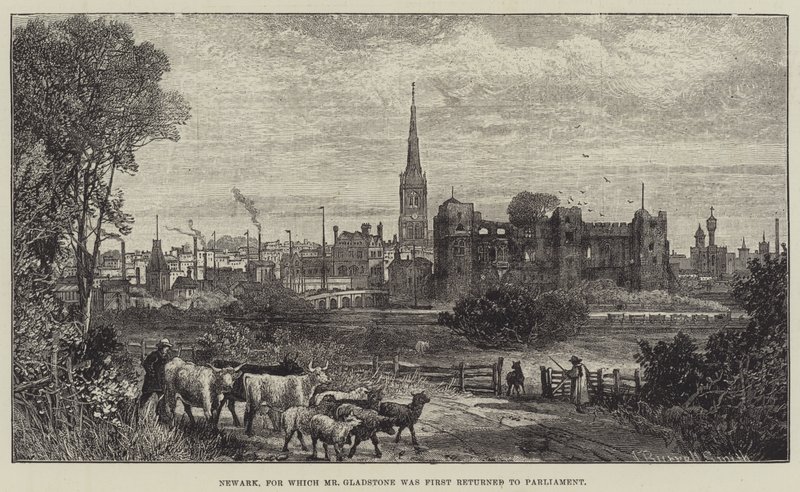 Newark, waarvoor Mr. Gladstone voor het eerst in het parlement werd gekozen door James Burrell Smith