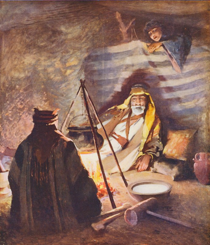 Heilig Land: "Een huis van haar," interieur van een Bedaween-tent door James (after) Clark