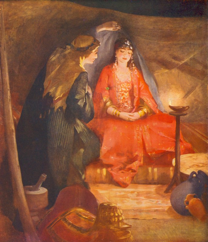 Heilig Land: De eerste blik op de oosterse bruid (kleur litho) door James (after) Clark