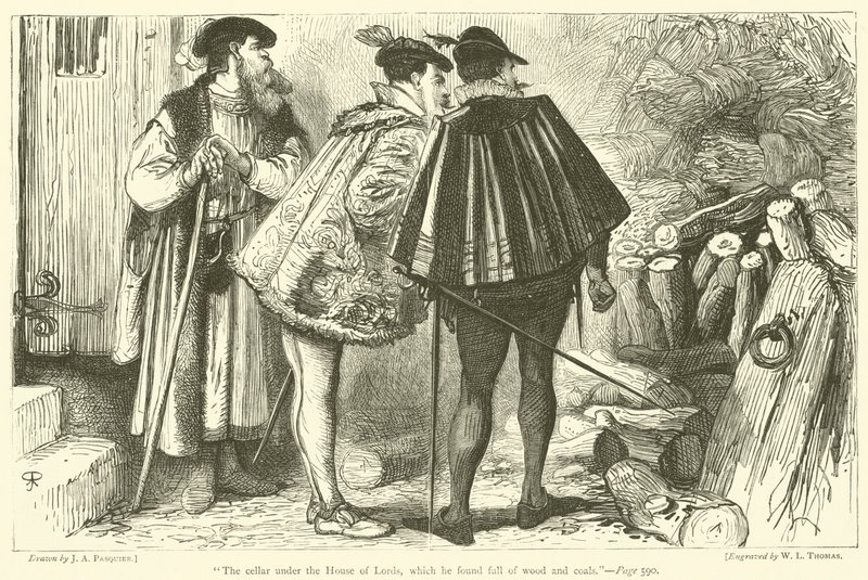 De kelder onder het Hogerhuis, die hij vol hout en kolen vond door James Abbott Pasquier