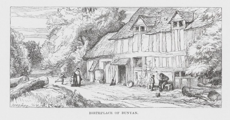 Geboorteplaats van Bunyan (gravure) door James Dawson Watson