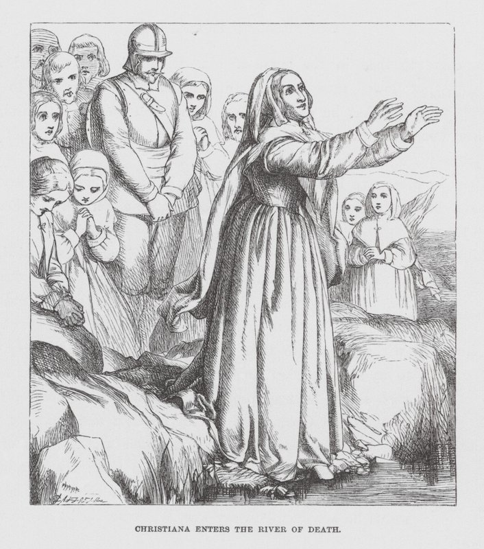 Christiana betreedt de Rivier van de Dood (gravure) door James Dawson Watson