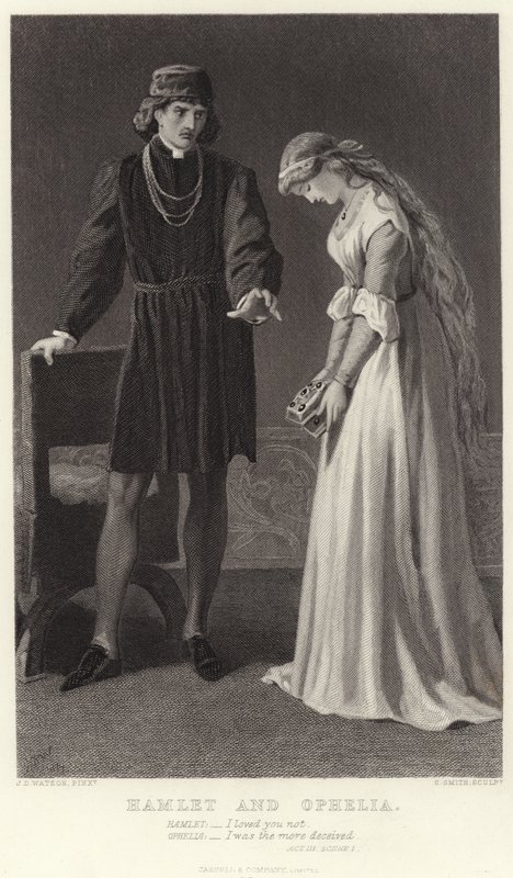 Hamlet en Ophelia, Act III, Scene I door James Dawson Watson