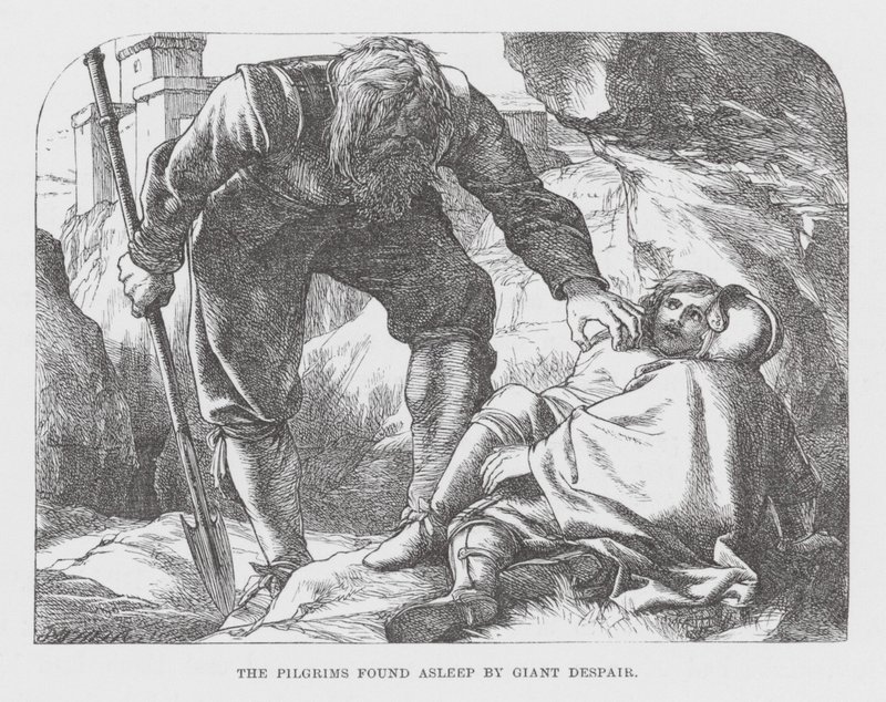 De pelgrims slapend gevonden door Giant Despair (gravure) door James Dawson Watson