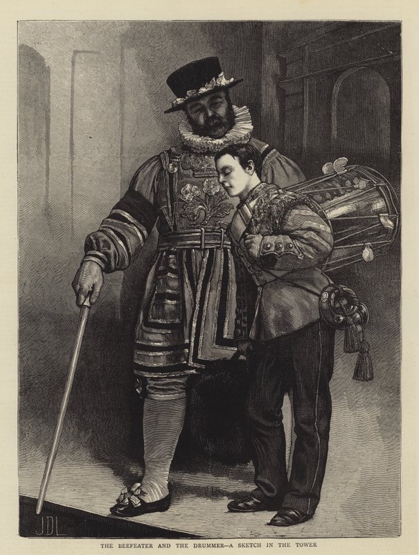 De Beefeater en de Drummer, een schets in de Toren door James Dromgole Linton