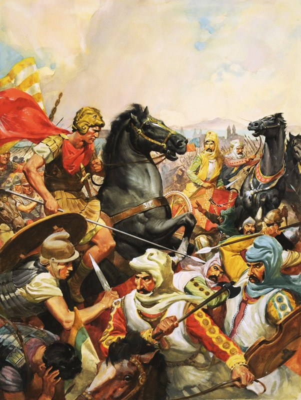 Alexander de Grote rijdt op Bucephalus door James Edwin McConnell