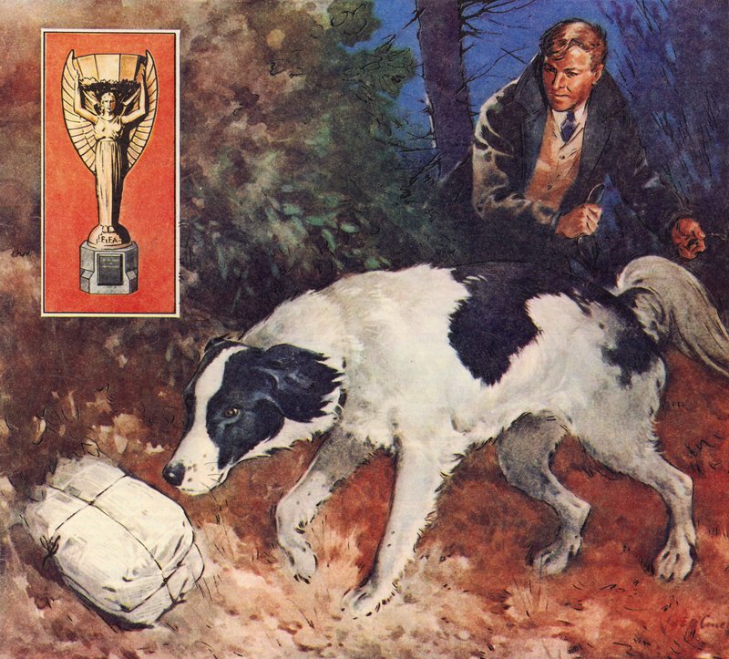 Pickles, de wereldbekerhond (kleurenlitho) door James Edwin McConnell