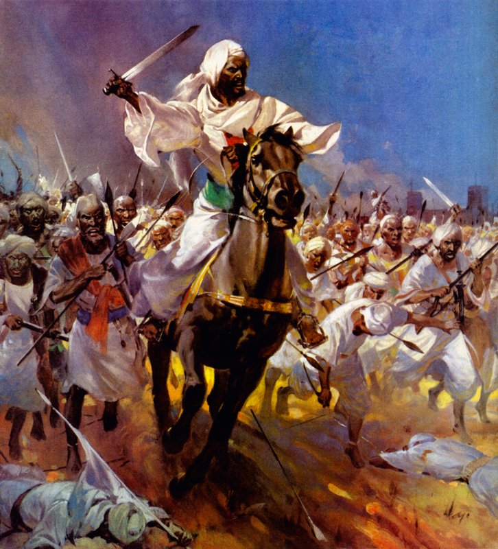 De strijd om Khartoem - Muhammad Ahmad (kleurenlitho) door James Edwin McConnell