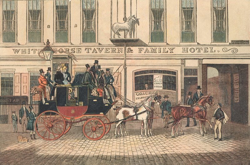 White Horse Tavern en Hotel, Fetter Lane, Londen door James Pollard