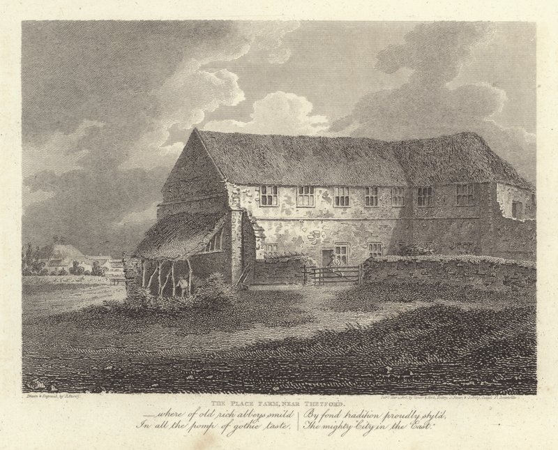 Robert Bloomfield, dichter: The Place Farm, nabij Thetford (gravure) door James Storer