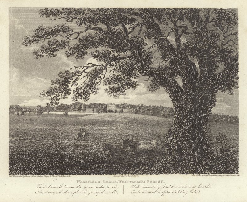 Robert Bloomfield, dichter: Wakefield Lodge, Whittlebury Forest (gravure) door James Storer