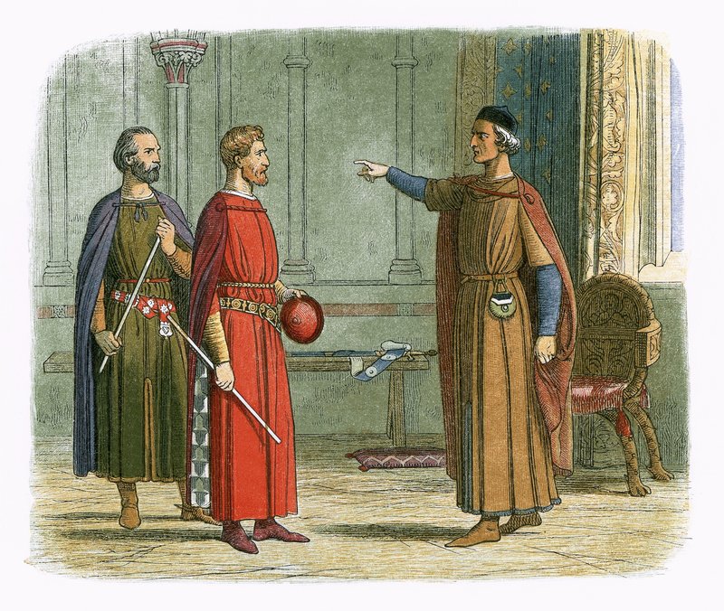 Koning Edward I bedreigt de lord marshal door James William Edmund Doyle