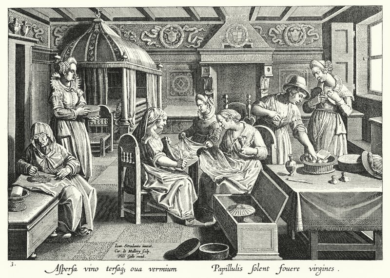Het hanteren van de eieren van zijderupsen door Jan van der Straet