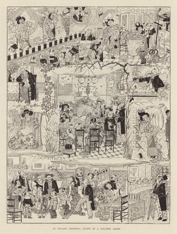 Een Engelse kerst getekend door een Japanse kunstenaar (gravure) door Japanese School