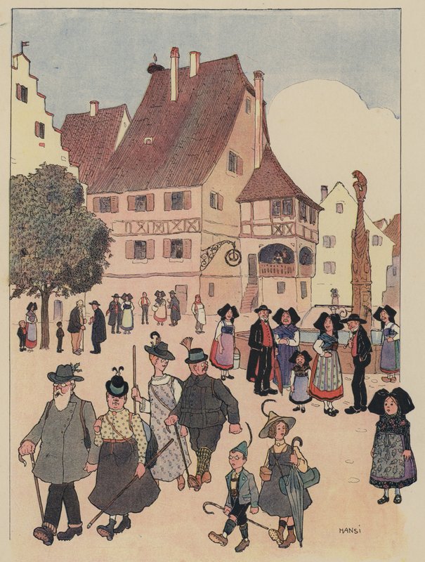 Duitse toeristen in een dorp in de Elzas door Jean-Jacques Waltz