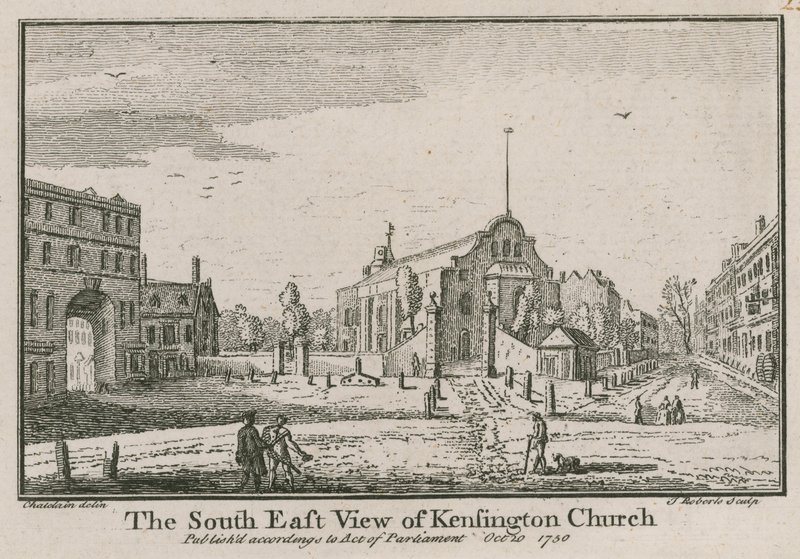 Het zuidoostelijke uitzicht van Kensington Church door Jean Baptiste Claude Chatelain