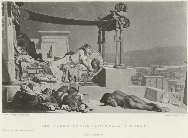De dragers van het slechte nieuws gedood door Farao (gravure) door Jean Jules Antoine Lecomte du Nouy