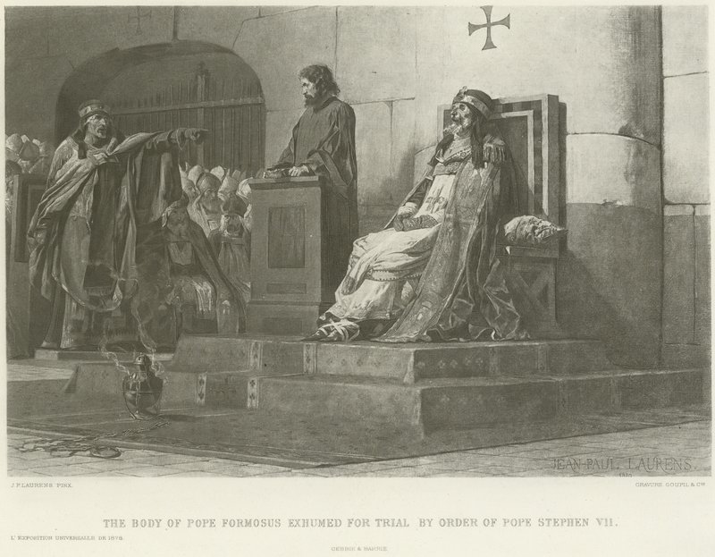 Het lichaam van paus Formosus opgegraven voor proces op bevel van paus Stefanus VII door Jean Paul Laurens