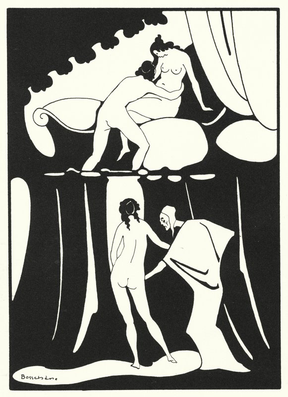 De liefdesboeken van Ovidius: Ze verheugt zich om de kuisheid van het huwelijksbed te ontheiligen door Jean de Bosschere