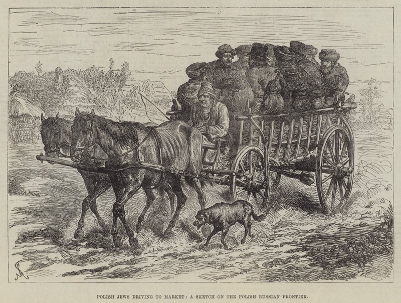 Poolse Joden op weg naar de markt, een schets aan de Pools-Russische grens door Johann Nepomuk Schonberg